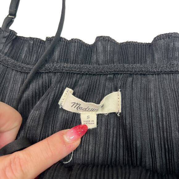 Madewell Texture & Thread Nicole Micropleat Ruffle Tank Top Black Small - Picture 6 of 8